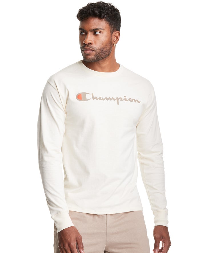 Champion Mens T-Shirt NZ - Classic Long-Sleeve Script Logo White ( 2710-JIXCR )